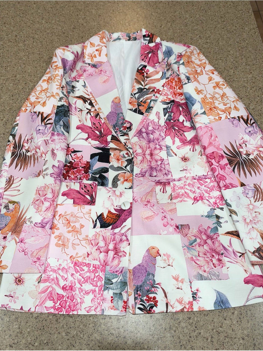 Source Unknown Pink Floral Patchwork Blazer Jacket